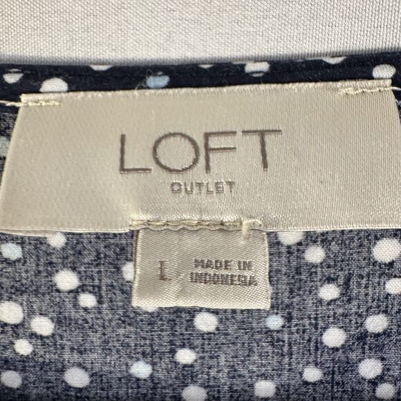 LOFT Women’s Large Navy White Polka Dot Long Sleeve Blouse Casual - Picture 3 of 7